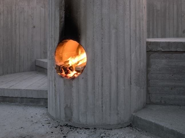 Installation view of sculpture by Oscar Tuazon