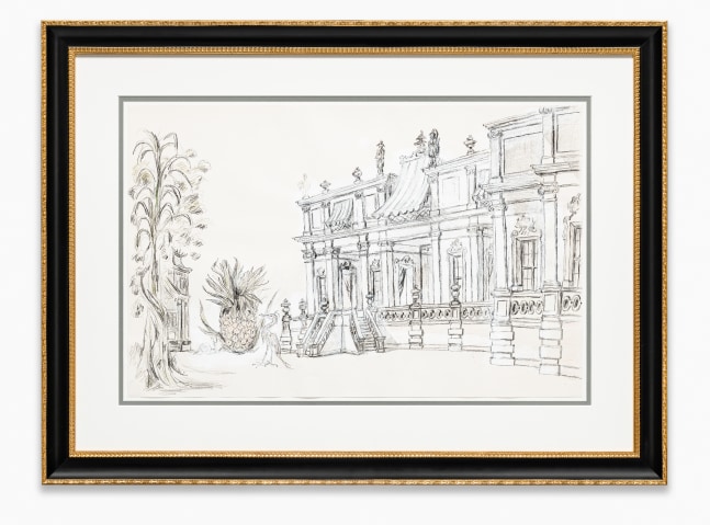 drawing of a oriental palace stage by Karen Kilimnik