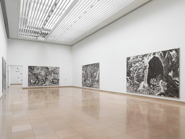 Installation view of paintings by Ugo Rondinone