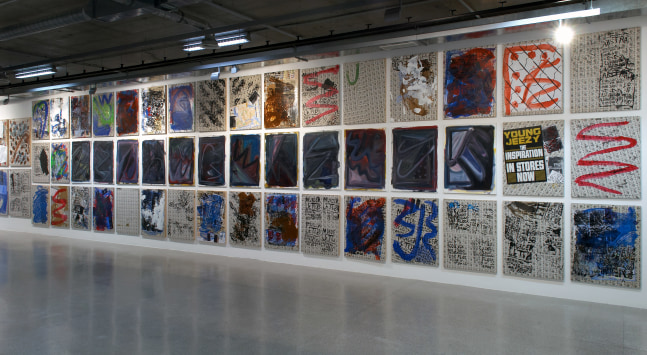 Installation view of paintings by Josh Smith
