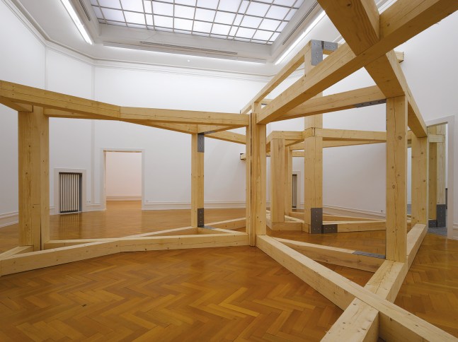 Installation view of sculpture by Oscar Tuazon