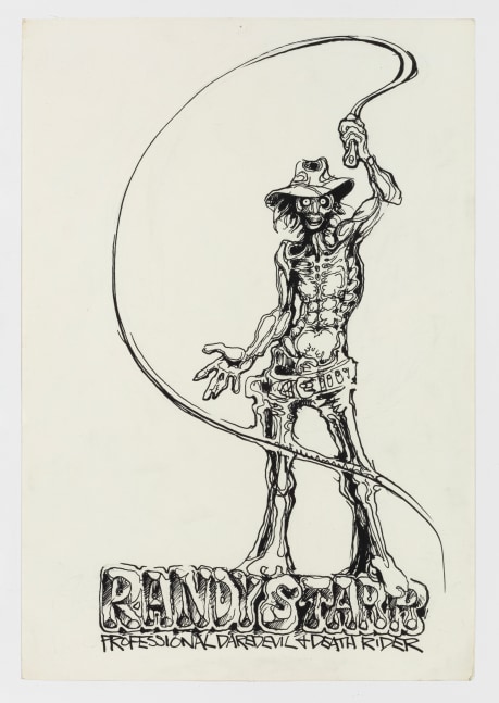 Martin Wong
Randy Starr - Professional Daredevil + Death Rider, c. 1970
ink on paper
12 x 9 ins.
30.5 x 22.9 cm