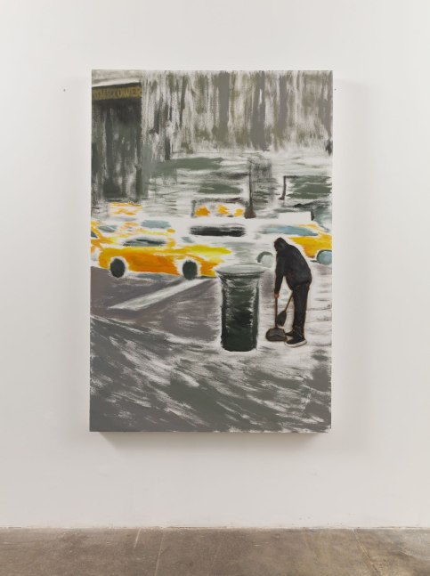 Ramiro Gomez, A Man Sweeping Across from Trump Tower, 2018