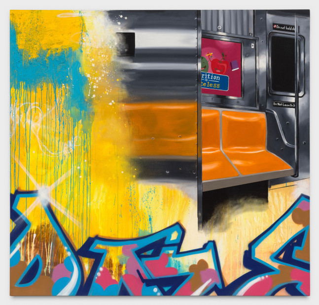 Christopher &amp;quot;Daze&amp;quot; Ellis
Daily Commute, 2021
spray paint, acrylic on canvas
65 x 68 ins.
165.1 x 172.7 cm
