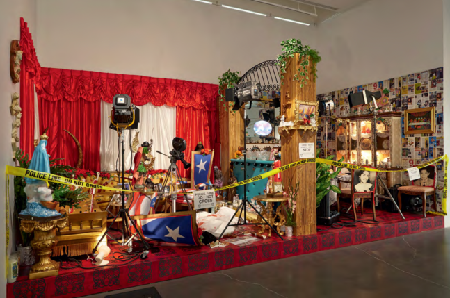 Pep&amp;oacute;n Osorio
Scene of the Crime (Whose Crime?), 1993
mixed media and video installation
112 x 244 5/8 x 146 3/4 ins.
284.5 x 621.3 x 372.7 cm