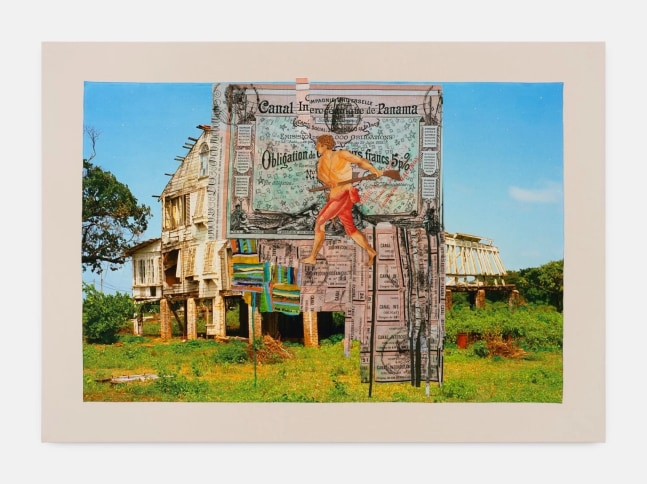 Hew Locke
Raw Materials 18, 2023
Custom printed 245gms organic cotton warp satin with appliqued fabrics and cord, PVA-based Fray-stop on raw edges, cotton lawn, cotton and nylon thread, plywood, acrylic paint, gesso primer
149 x 225 cm
58 1/2 x 88 1/2 in