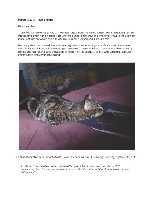 Carolee Schneemann, La Niña Meditation with School of Nite, Peter Lamborn Wilson, illus. – Nancy Goldring, photo – CS