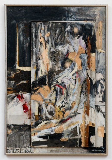 Carolee Schneemann

Quarry Transposed (Central Park in the Dark), 1960

masonite panels, wood strips, photograph of N.L., red glass pitcher, nails, wire, paper, oil paint

57 x 34 x 4 ins.

144.78 x 86.36 x 10.16 cm