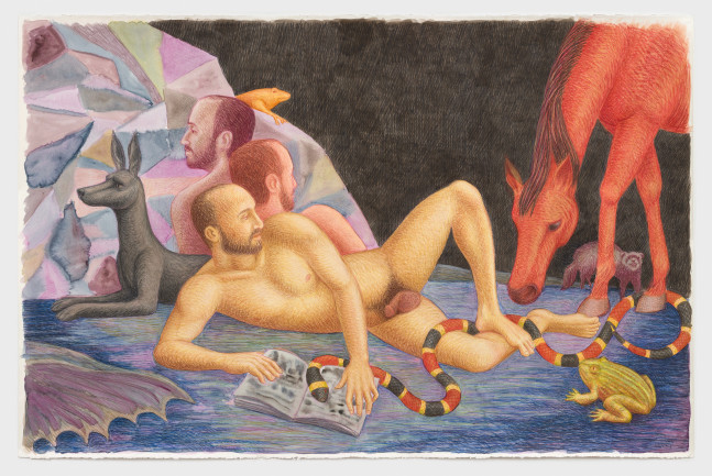 Elijah Burgher
Jonathan-Hecate (after Blake), 2021
colored pencil and watercolor on paper
44 7/8 x 68 7/8 ins.
114 x 175 cm