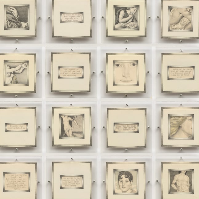 Dotty Attie
What Surprised Them Most, 1974
colored pencil on paper, 86 panels
each: 3 1/2 x 3 1/2 ins. (8.9 x 8.9 cm)
overall: 4 1/2 x 429 1/2 ins. (11.4 x 1090.9 cm)