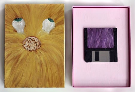 Suzanne Treister
Software/Q. Would you recognise a Virtual Paradise?/Trepinatarium, 1993-4
Oil paint on cardboard box and floppy disk
8.9 x 6.3 x 1.6 ins each
22.5 x 16 x 4 cm each