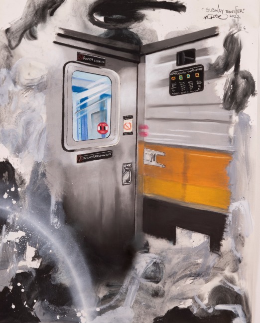 Christopher &amp;quot;Daze&amp;quot; Ellis
Subway Transfer, 2022
pastel acrylic and spray paint on arches paper
44 7/8 x 35 7/8 ins.
114 x 91 cm