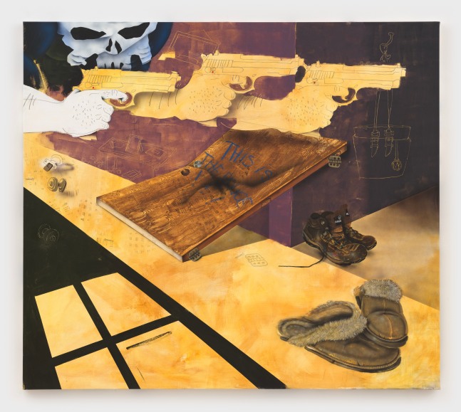 Pat Phillips
This Is The Police!!! / NO NO KNOCK WARRANTS, 2021
acrylic, pencil, oil pastel, airbrush, aerosol paint on canvas
76 x 86 ins.
193 x 218.4 cm