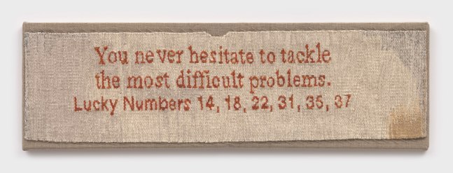 Erin M. Riley
Problems, 2024
wool, cotton sewn to stretched linen
10 x 33 ins.
25.4 x 83.8 cm