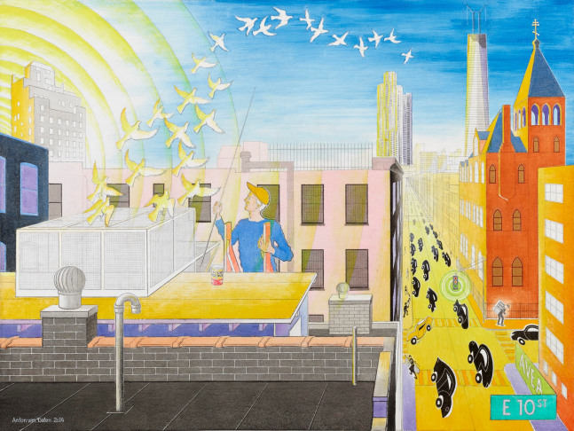 Anton van Dalen, Self-Portrait with Pigeon Coop Looking South, 2014