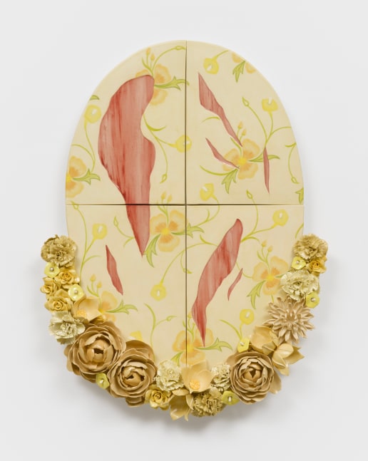 Jessica Stoller
Yellow Wallpaper, 2025
porcelain, glaze, china paint, wood
23 x 17 1/2 x 3 ins.
58.4 x 44.5 x 7.6 cm