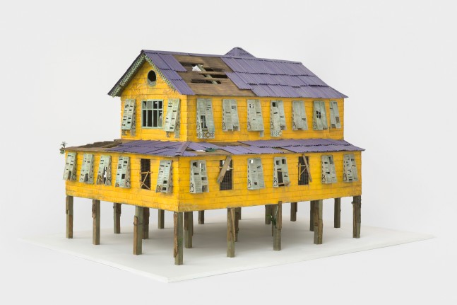 Hew Locke
Jumbie House 2, 2022
acrylic on wood with metal and textile additions
39 x 64 3/8 x 48 ins.
99.1 x 163.5 x 121.9 cm