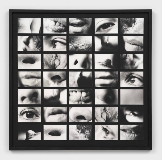 Carolee Schneemann
Portrait Partials, 1970/2007
black and white photographic grid of 35 gelatin silver prints on black drawing paper
37 x 38 1/2 in.
93.98 x 97.79 cm