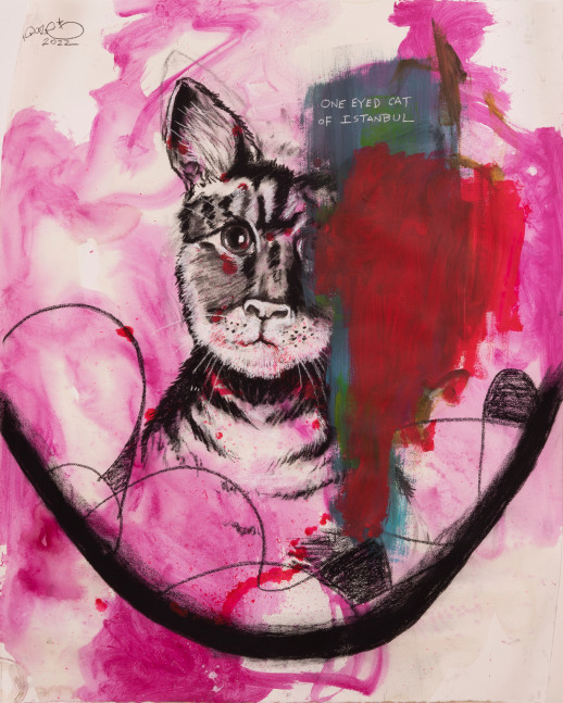 Christopher &amp;quot;Daze&amp;quot; Ellis
One Eyed Cat of Istanbul, 2022
charcoal acrylic on arches paper
44 7/8 x 35 7/8 ins.
114 x 91 cm