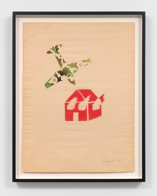 David Wojnarowicz
Untitled (Burning House with Camouflage Plane), 1982
signed and dated, lower right
stencil on paper
23 7/8 x 17 7/8 ins.
60.6 x 45.4 cm