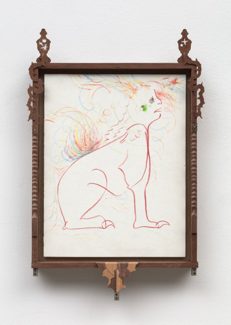 Harry Gould Harvey IV
Regulus Gouldus Harvius Quartus In Leo (Qualia En Sentia Verdiditas), 2023
Charcoal and colored pencil on paper, MDF, whiteout pen, Black Walnut from the Delano Sawmill, New Bedford, MA, White Oak from Prudence Island, antique English Walnut, stainless steal nails, white bronze cinderblocks
10 x 16 x 2 1/4 ins.
25.4 x 40.6 x 5.7 cm