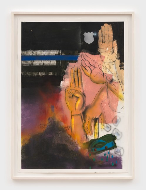 Pat Phillips
Untitled &amp;quot;Oath&amp;quot;, 2020
acrylic, pencil, airbrush, aerosol paint on paper
41 x 29 1/2 ins.
104.1 x 74.9 cm