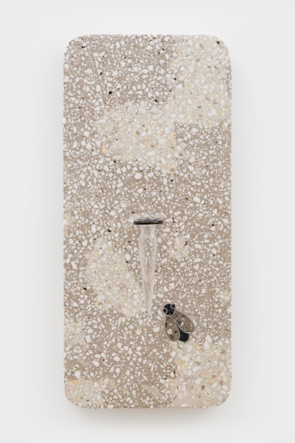 Ficus Interfaith
Wall Vase I, 2025
cementitious terrazzo, steel, antique automotive vase
26 x 11 3/4 x 1 1/4 ins.
66 x 29.8 x 3.2 cm