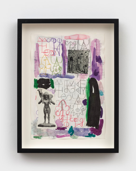 Elijah Burgher
Thrice Great God, 2019
watercolor, colored pencil and collage on paper
11 1/2 x 8 ins.
29.2 x 20.3 cm