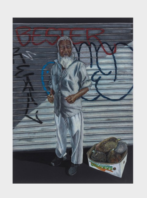 Shellyne Rodriguez
Uncle&amp;#39;s Jack Fruit Hustle, 2022
color pencil on paper
59 x 43 ins.
149.9 x 109.2 cm