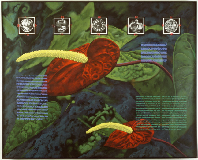 David Wojnarowicz

He Kept Following Me, 1990

five black-and-white photographs, acrylic, string, and screenprint on masonite

48 x 60 ins.&amp;nbsp;

121.9 x 152.4 cm