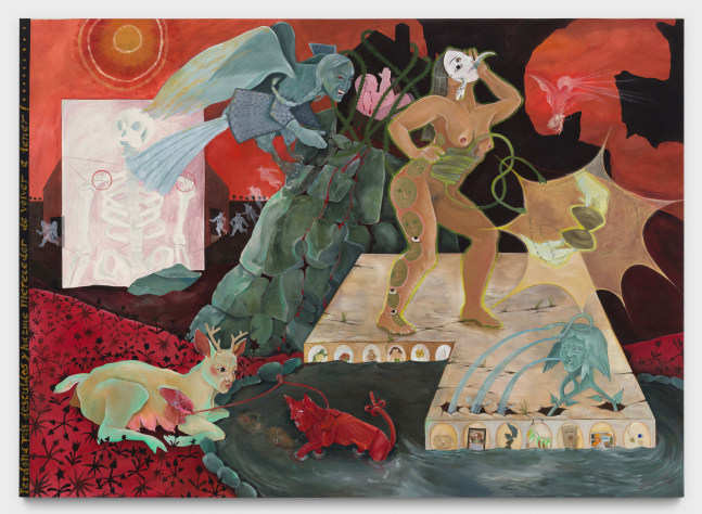 Astrid Terrazas
Su estomago canta canciones de b&amp;uacute;squeda, 2023
oil on canvas
71 3/4 x 99 1/2 ins.
182.2 x 252.7 cm