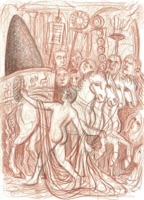 Elijah Burgher
The Black Stone, 2023
graphite and red lead on paper
14 x 10 in.&amp;nbsp;