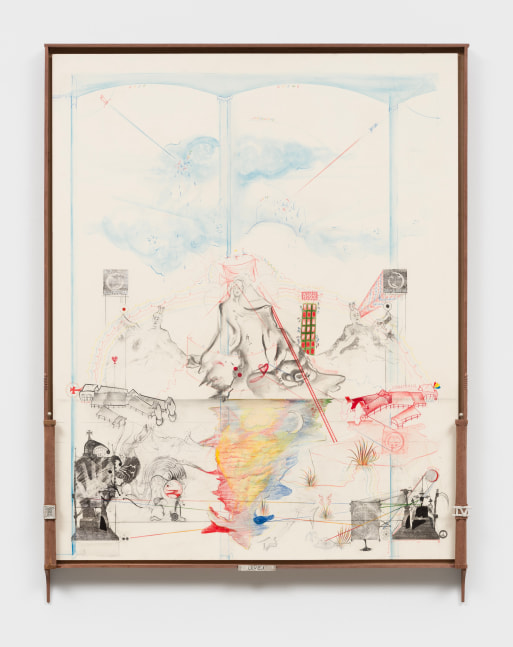 Harry Gould Harvey IV, LeveleveL oroboros LeveleveL ( Max Angst ), 2025, Charcoal, colored pencil, xerox transfer, on matte board, Black Walnut from the Delano Saw Mill, American Hollywood &amp;amp; .999 Pure Silver, 40 x 32 ins.