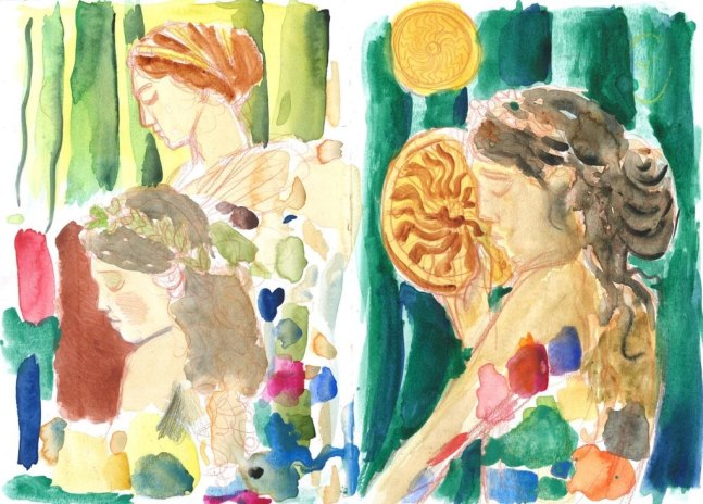 Elijah Burgher
Spread from the artist&amp;#39;s sketchbook (Palace Brothel study), 2023-24
mixed media on paper
each page: 14 x 10 in.&amp;nbsp;