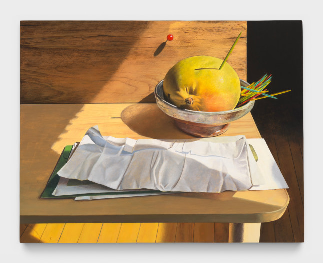 Kyle Dunn
Envelopes and mango, 2024
acrylic on wood panel
11 x 14 ins.
27.9 x 35.6 cm