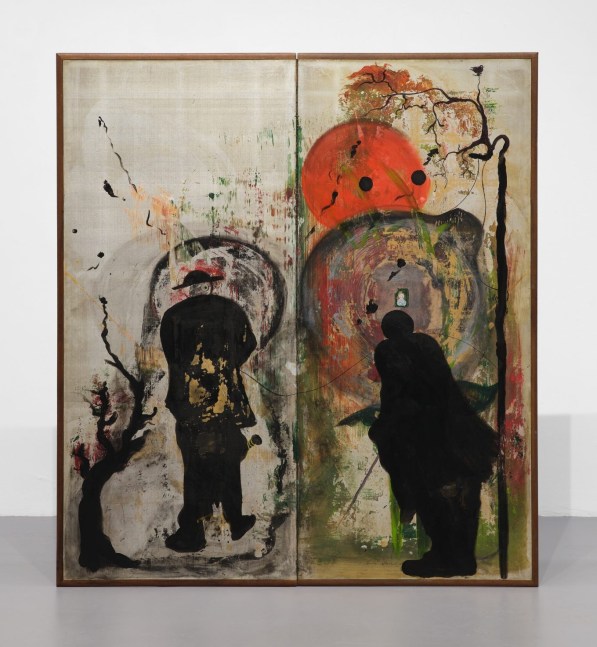 Owen Fu
Untitled (People of the Floating World), 2025
mixed media on antique screen panel
59 1/2 x 55 7/8 x 3/4 ins.
151 x 142 x 2 cm