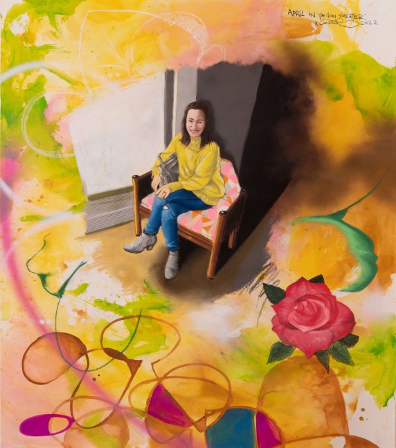 Christopher &amp;quot;Daze&amp;quot; Ellis
April in Yellow Sweater, 2022
pastel acrylic and spray paint on arches paper
44 7/8 x 35 7/8 ins.
114 x 91 cm