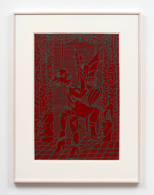 Judith Linhares
Going Down with the Devil, 1976
signed and dated, verso
gouache on paper
40 x 30 ins.
101.6 x 76.2 cm