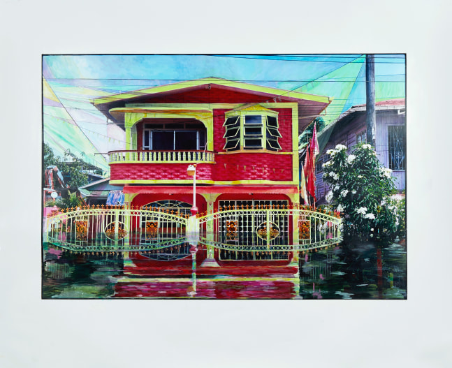 Hew Locke
Station Street, Georgetown, 2018
acrylic on chromogenic print
sheet: 32 5/8 x 48 5/8 ins. (82.9 x 123.5 cm)
framed: 50 1/2 x 65 1/2 x 1 1/2 ins. (128.3 x 166.4 x 3.8 cm)
&amp;nbsp;