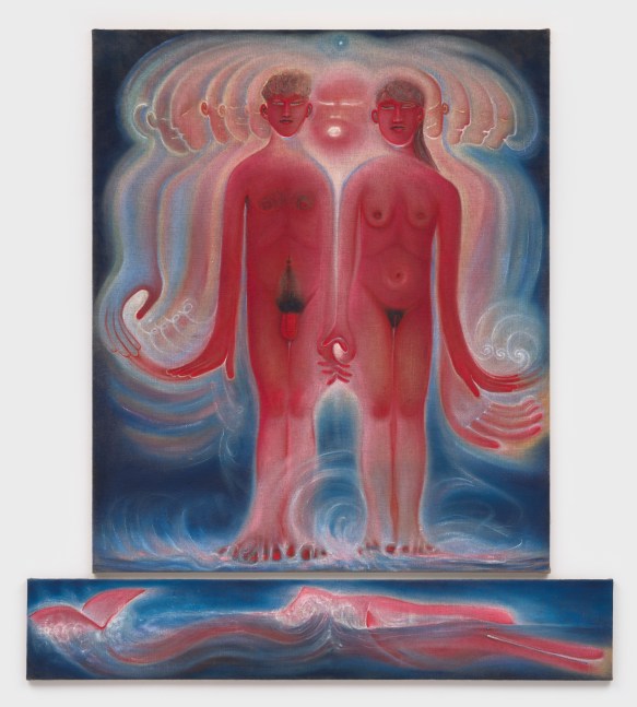 Daniel Correa Mej&amp;iacute;a
Autorretrato y Venus, 2023
oil on jute
top panel: 74 3/4 x 63 ins.
190 x 160 cm
bottom panel: 13 x 80 3/4 ins.
33 x 205.1 cm