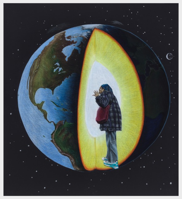 Shellyne Rodriguez
Precipice no.2: &amp;quot;In Pursuit of Humility,&amp;quot;&amp;nbsp;2023
colored pencil on paper
sheet: 48 1/2 x 44 1/2 ins. (123.2 x 113 cm)
framed: 49 3/4 x 45 1/4 ins. (126.4 x 114.9 cm)