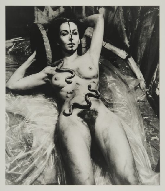Carolee Schneemann
Eye Body: 36 Transformative Actions for Camera (Eye Body #5), 1963
black and white photograph
14 x 10 3/4 ins.
35.6 x 27.3 cm