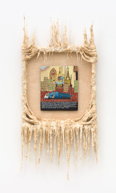 Guadalupe Maravilla
Aristoteles&amp;rsquo; story about being detained by ICE Retablo, 2021
oil on tin, cotton, glue mixture, wood
45 1/2 x 19 3/4 x 4 1/4 ins.
115.6 x 50.2 x 10.8 cm
