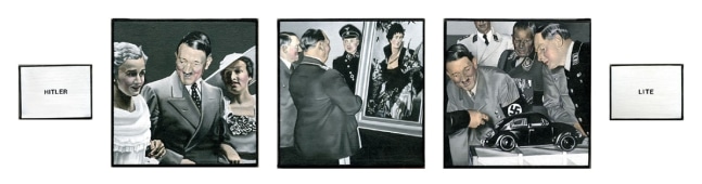 Dotty Attie
Hitler Lite, 2006
oil on linen
3 panels: 6 x 6 ins. (15.2 x 15.2 cm)
2 panels: 3 x 4 ins. (7.6 x 10.2 cm)
overall: 6 x 28.5 ins. (15.2 x 72.39 cm)