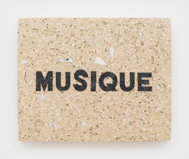 Ficus Interfaith
Musique Plaque, 2025
cementitious terrazzo
16 x 19 1/2 x 1 1/4 ins.
40.6 x 49.5 x 3.2 cm