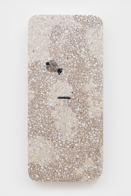 Ficus Interfaith
Wall Vase II, 2025
cementitious terrazzo, steel, antique automotive vase
26 x 11 3/4 x 1 1/4 ins.
66 x 29.8 x 3.2 cm