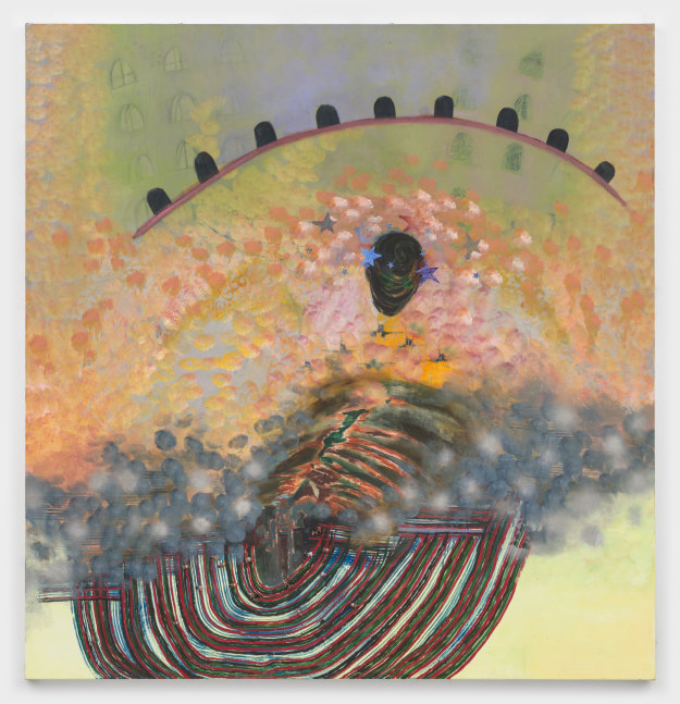 mosie romney
Explode, 2023
oil, rhinestones, plastic baby figurines, and spray paint on canvas
68 7/8 x 68 7/8 ins.
175 x 175 cm