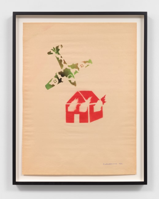 David Wojnarowicz
Untitled (Burning House with Camouflage Plane), 1982
signed and dated, lower right
stencil on paper
23 7/8 x 17 7/8 ins.
60.6 x 45.4 cm