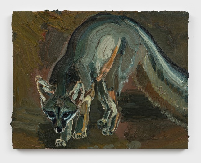 Allison Schulnik
Night Fox #1, 2021
oil on canvas stretched over board
22 x 28 ins.
55.9 x 71.1 cm