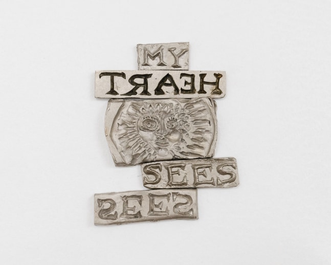 Harry Gould Harvey IV
My Heart Sees Her, 2023
55.7% Copper, 22.7% Zinc, 13.9% Manganese, 4.6% Nickel, 1.25% Aluminum, 0.7% Iron, 1.65% Lead, and 0.2% Tin
5 x 3 x 3/4 ins.
12.7 x 7.6 x 1.9 cm